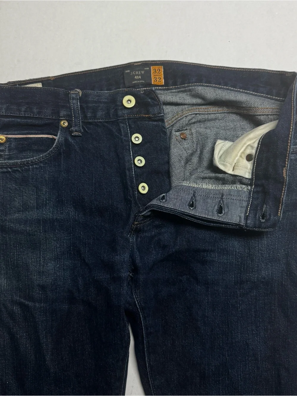 J Crew 484 Jeans Japanese Selvedge Kaihara Denim Dark Blue Button Fly 32x32 Slim